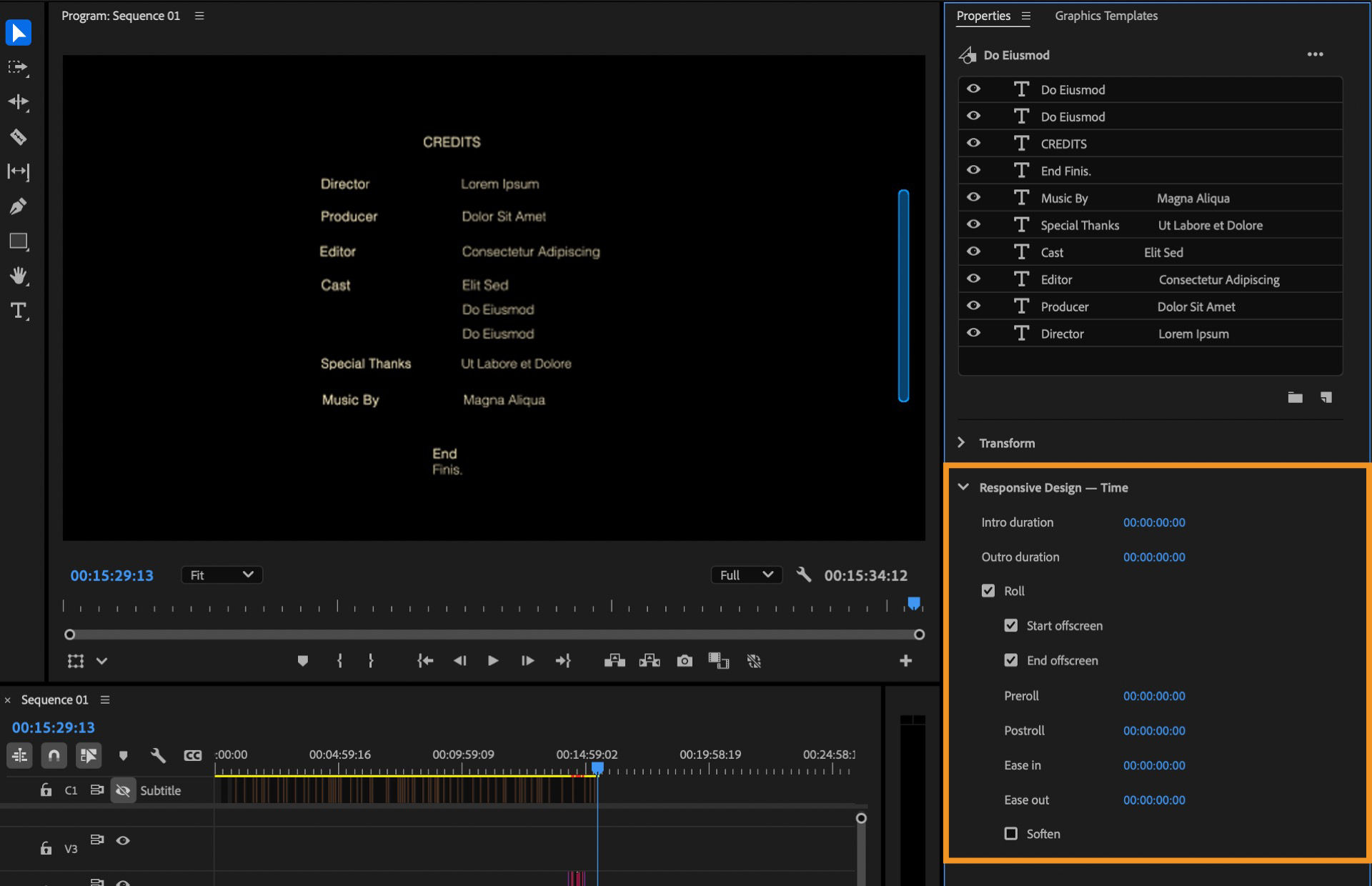 Adjust speed, layout, and style of the roll credits to fit your film's unique look.