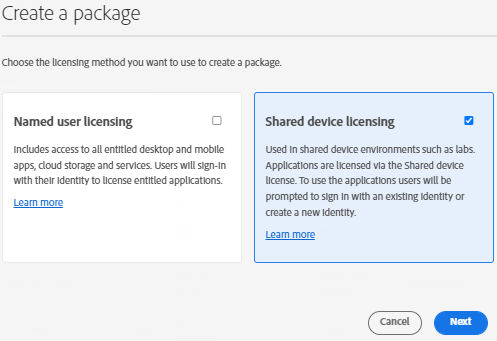 Choose licensing method