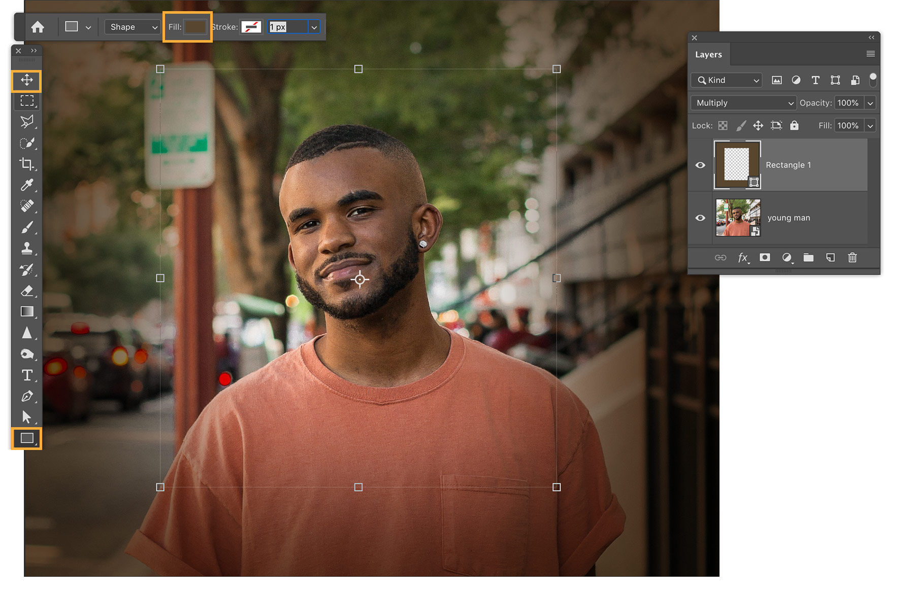Background color is changed and repositioned to fine-tune the vignette around the man 