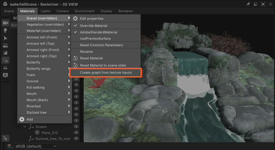 Create graph from texture inputs - Action in 'Materials' menu
