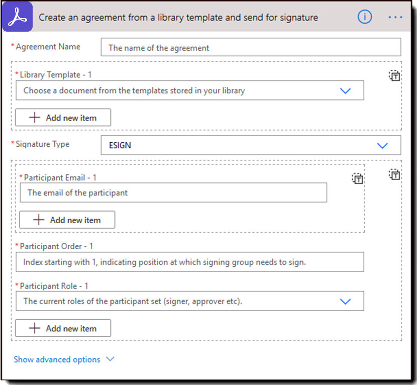 Create an agreement from a library template and send for signature