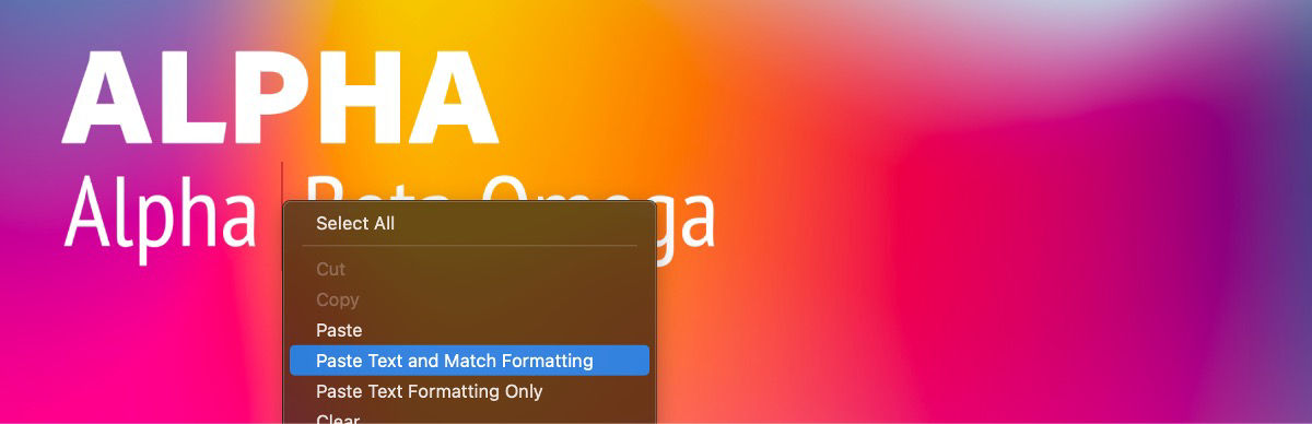 The text is pasted using the Paste Text and Match Formatting option from the context menu. The text pasted adapts the text font and style of the destination layer.