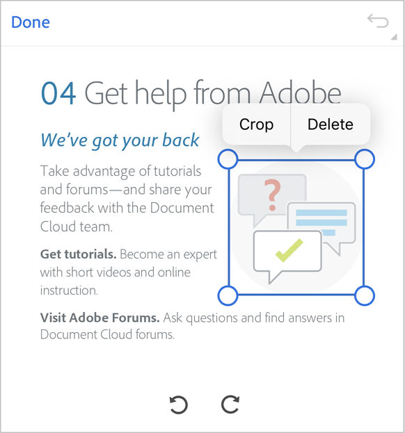Orezať obrázky v aplikácií Acrobat Reader pre iOS.