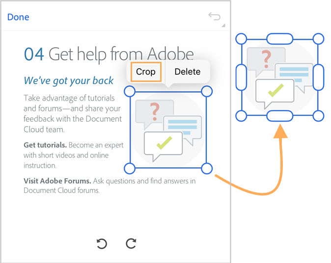 Orezať obrázok v Acrobat Reader pre aplikáciu iOS.