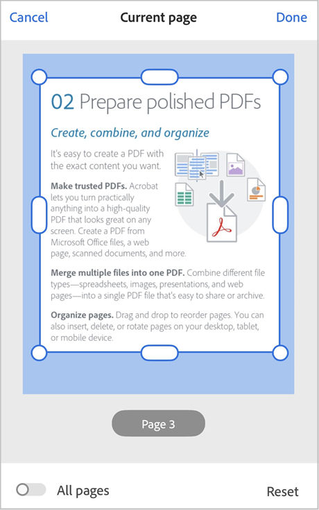 Použite aplikáciu Adobe Acrobat iOS na orezanie strán v súbore PDF.
