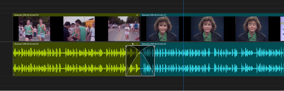 UI shows crossfade effect between two audio clips.