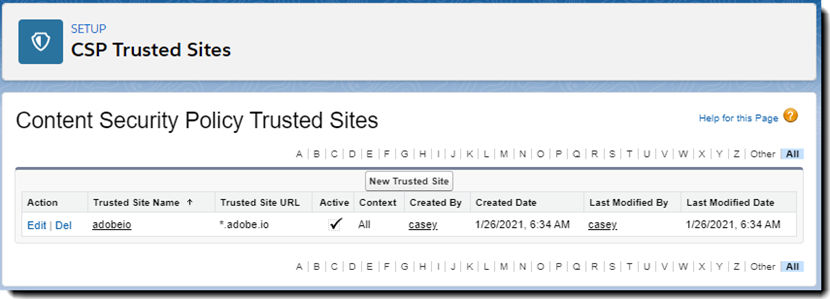 CSP Trusted Sites with Adobe.io added