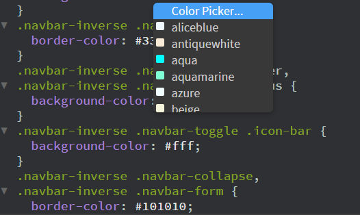 CSS color-related code hints
