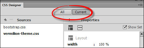 All and Current modes in CSS Designer