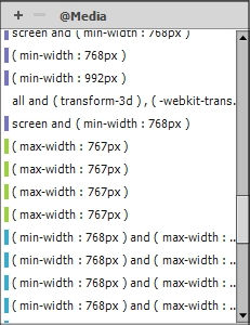 Color coding for media queries in CSS Designer