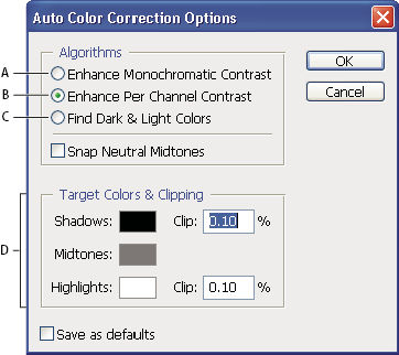 Photoshop Auto Color Correction options