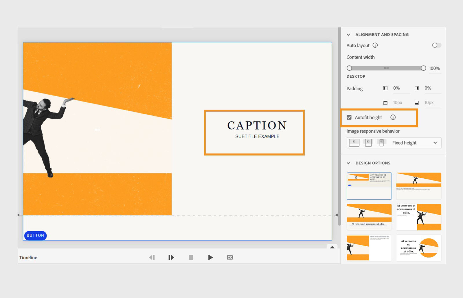 This image shows the custom properties changes for a custom design option of an image content block