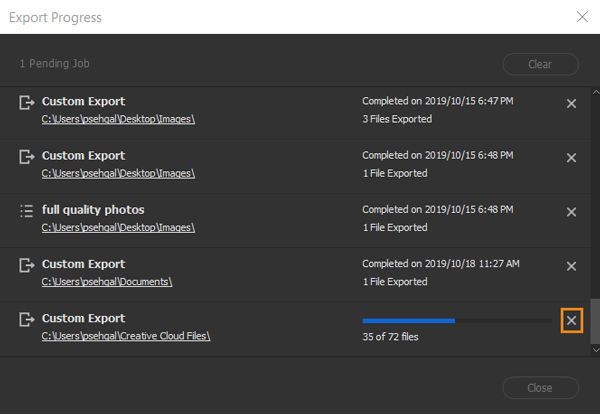 Learn how to 'Cancel export' process in Adobe Bridge. 