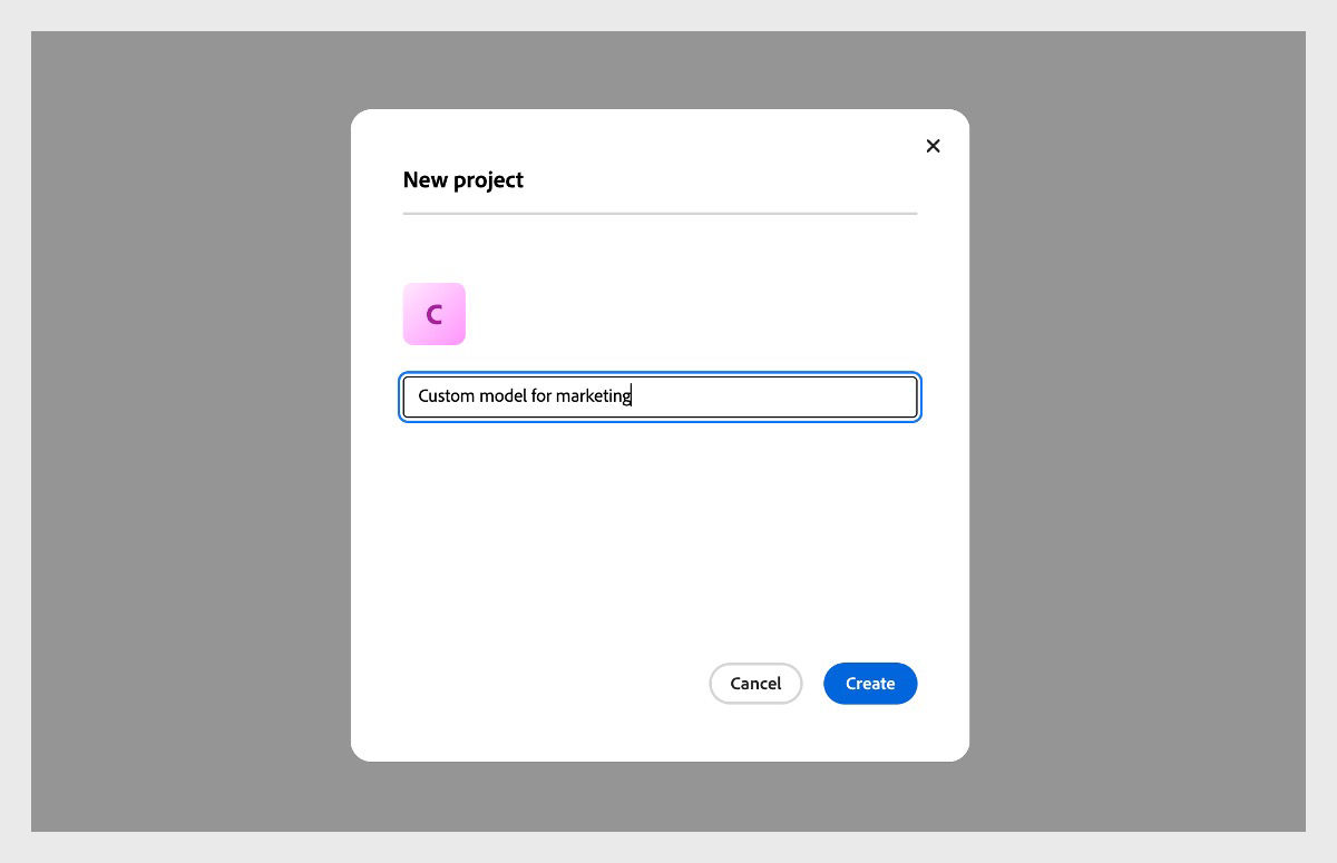 The New project dialog box is open and a field to enter the name for the new project. 