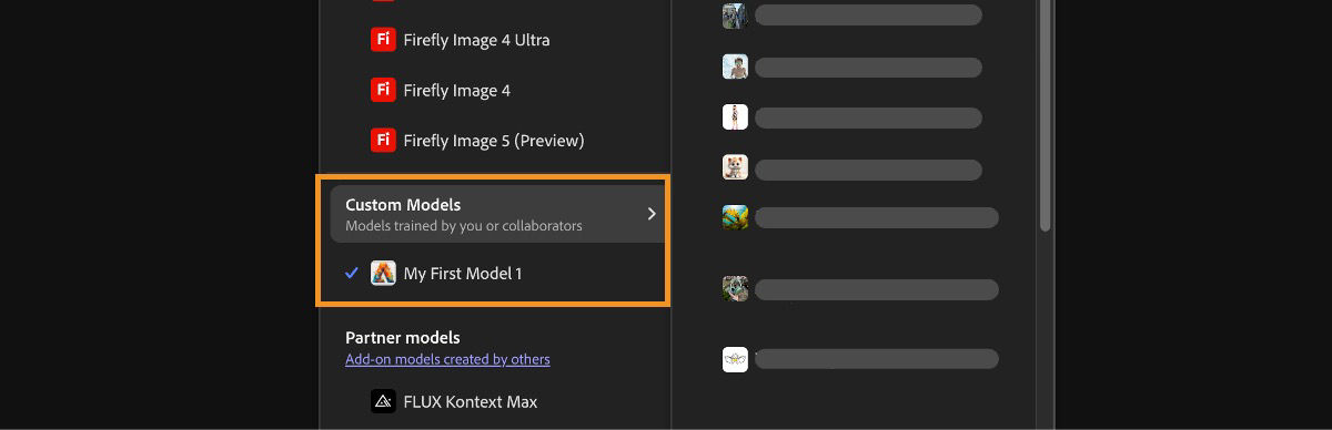 The Image Model dropdown menu is open, allowing selection between Firefly and Non-Firefly models, and setting the aspect ratio for generated images.
