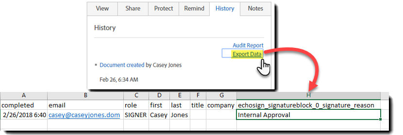 Signing reason in the report csv file