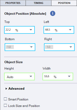 Color coding when a smart shape is created in Primary view and its position is customized in Tablet view.