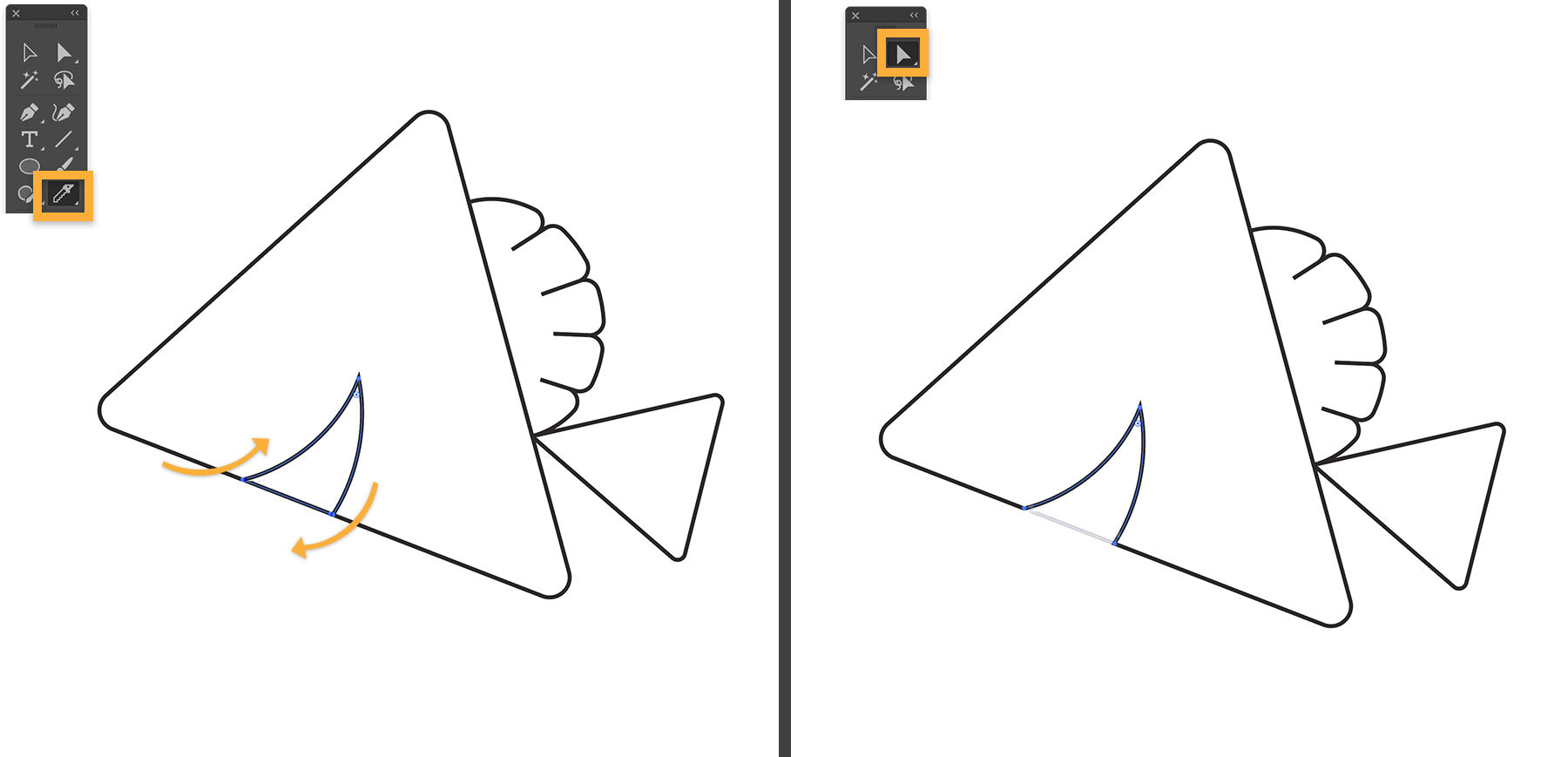 The knife tool is used to cut a mouth shape on the fish 