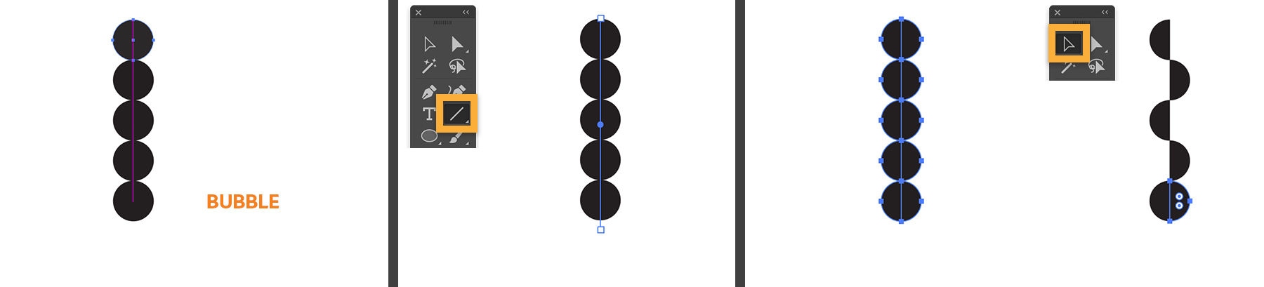 A stack of circles is divided, and every other half-circle is deleted to create seaweed for the fish mural.