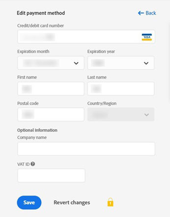 Edit your payment method and save the details