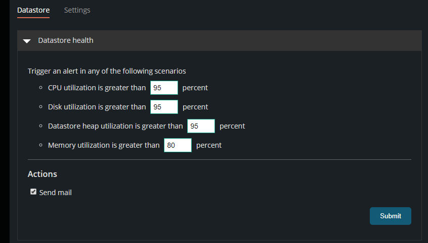 Datastore health settings