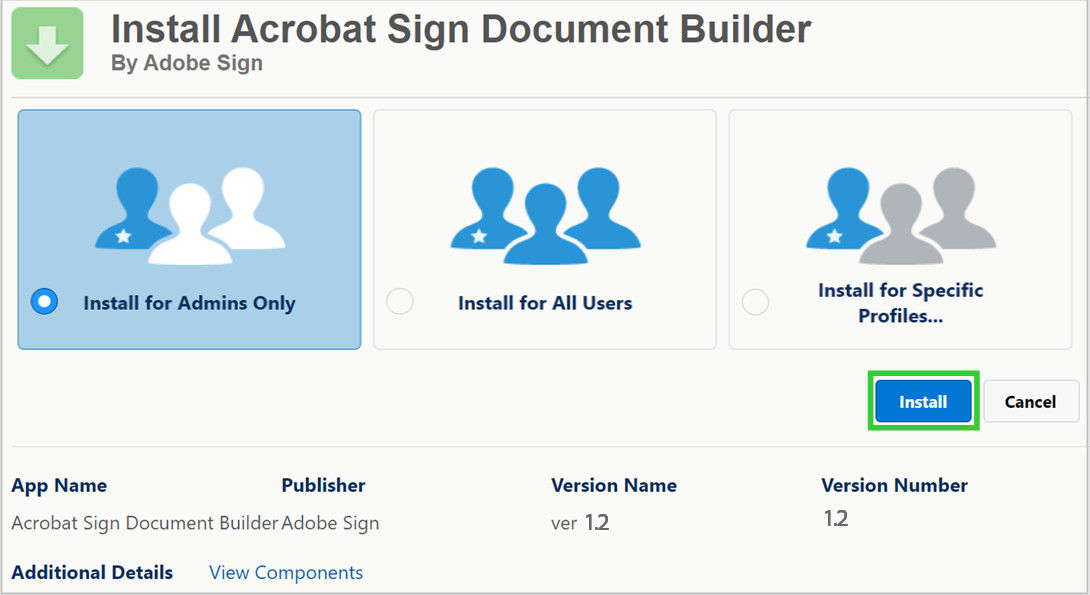 Adobe Acrobat Sign Document Builder'ı yükleme 