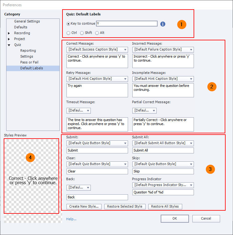 Default labels options