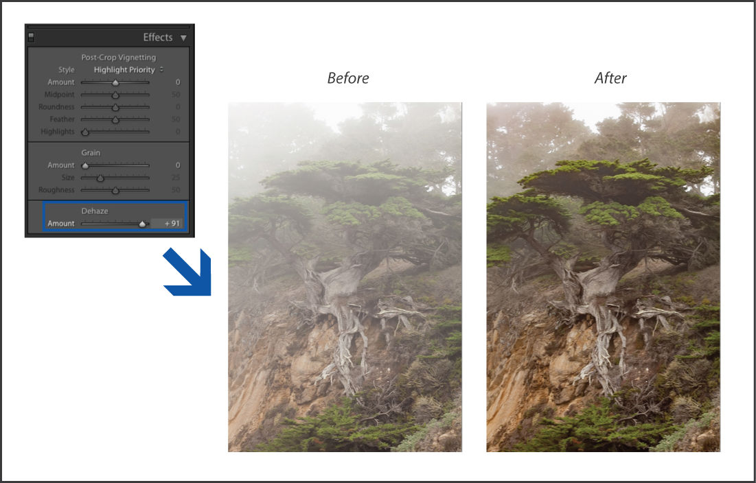 Lightroom Reduce the amount of haze or fog