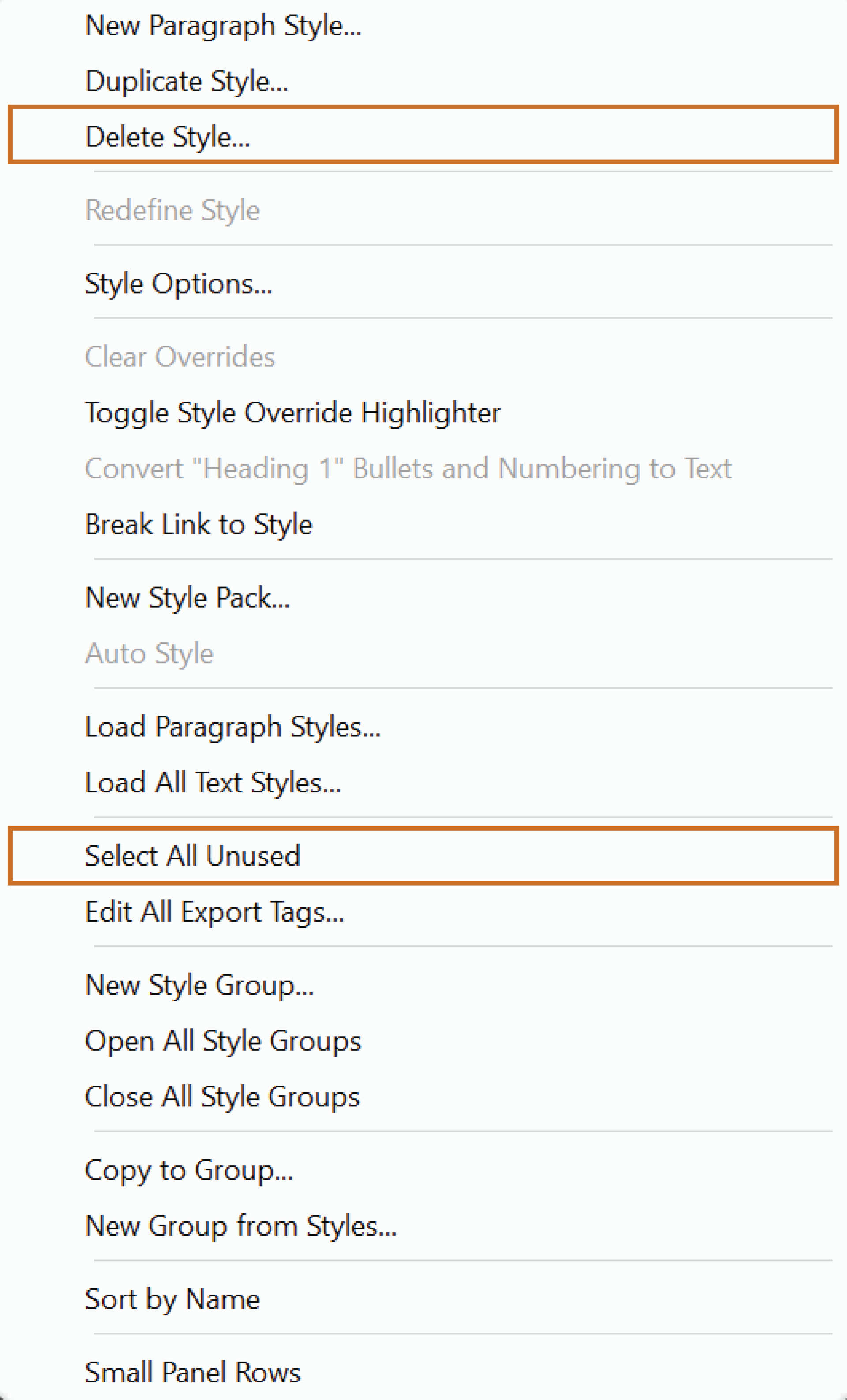 Delete Character, Paragraph Styles in InDesign