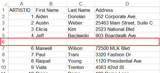 SpreadSheetDeleteRow output