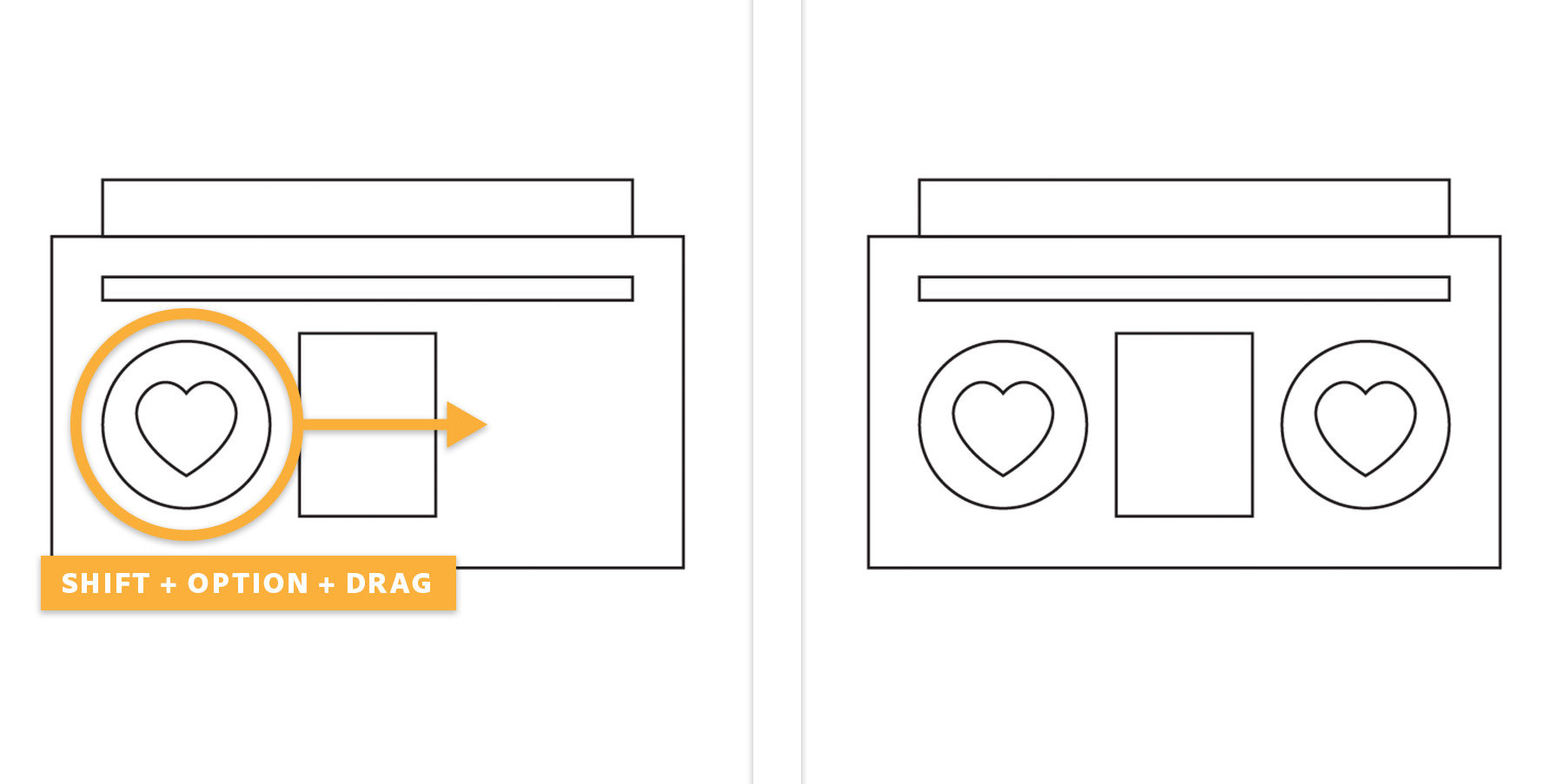 The heart is resized, duplicated, and moved to the inside of the speaker. Pressing shift keeps both speakers aligned.