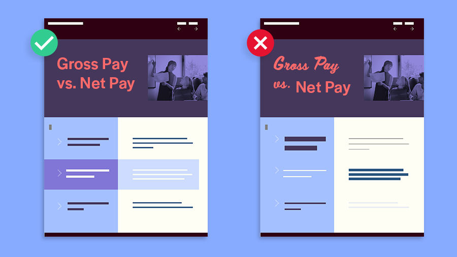 Side-by-side examples of good and bad layout readability
