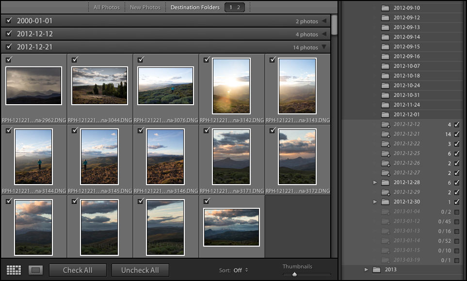 Filter photos in the preview area by Destination folders in Lightroom Classic CC