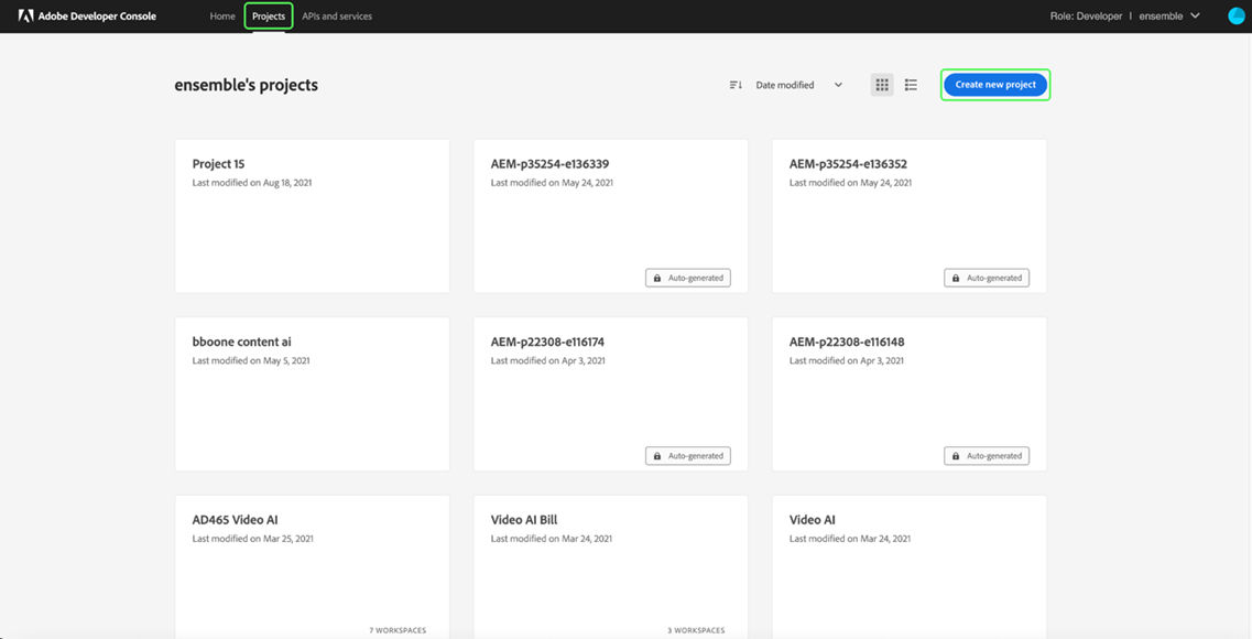 dev console create project