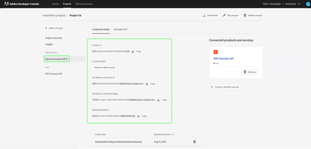 dev-console-service-account-details