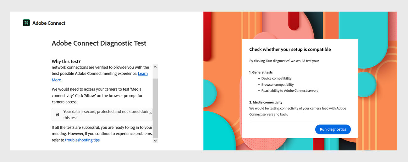 Meeting test results when Adobe Connect and Flash Player are not installed