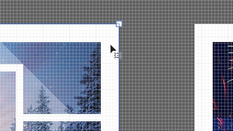 An artboard in Illustrator with a grid overlay showing a graphic being moved to snap to the grid