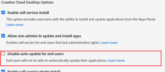 Disable auto update for end users