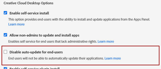 Disable auto update for end users