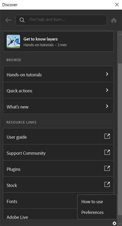 Preferences in the Discover panel