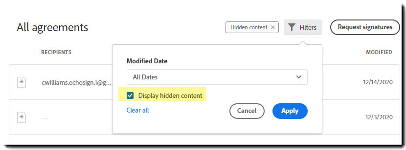 Display hidden content