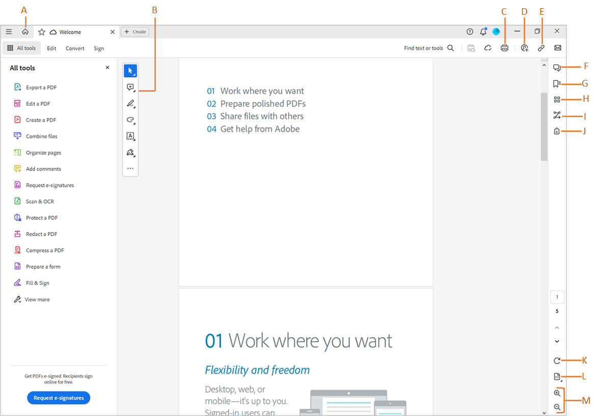 Обзор рабочего пространства Adobe Acrobat в Acrobat