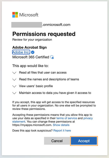 Acrobat Sign for Teams: Grant Documents tab permission