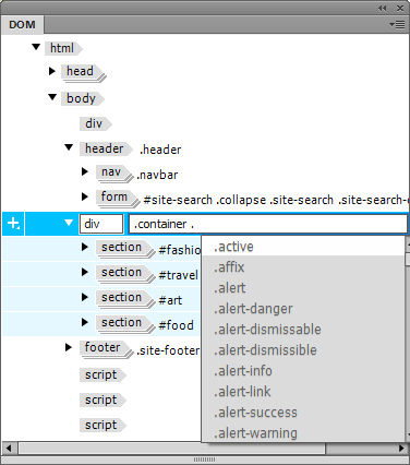 Editing or adding classes in DOM panel