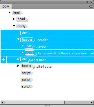 Contiguous selection in DOM panel