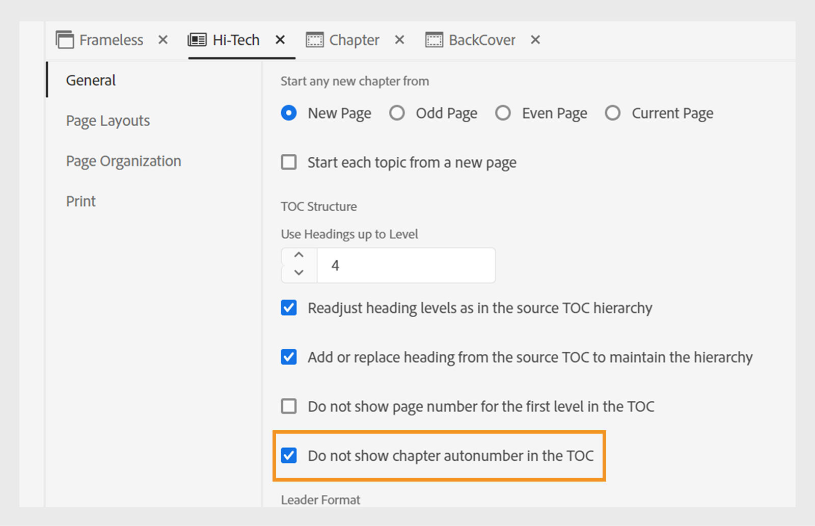 disable chapter autonumber