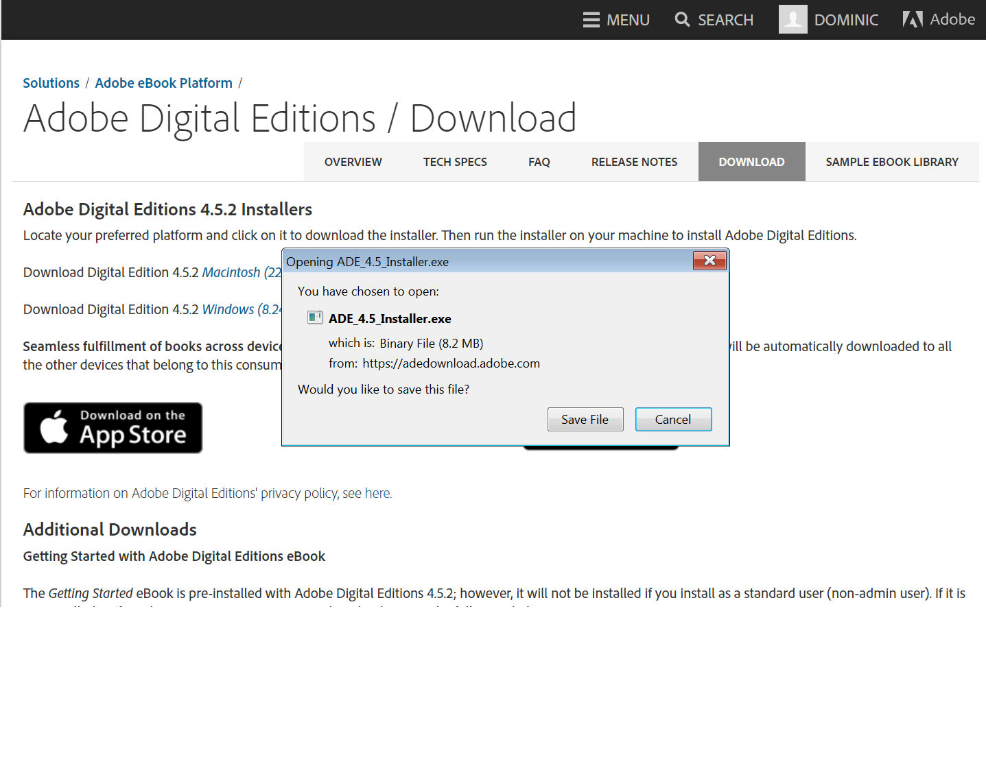 File download dialog box