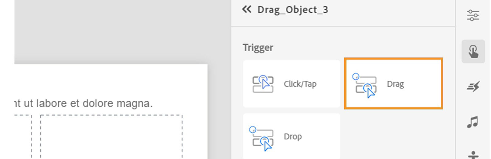 Select a trigger for a drag object