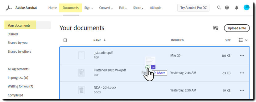 Drag and Drop on the Documents tab