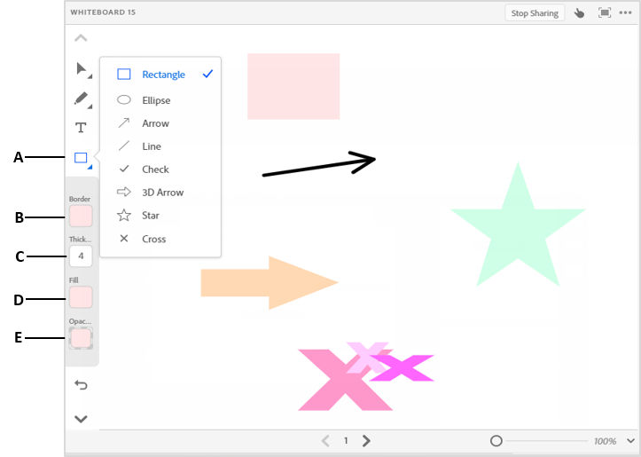 Drawing shapes and symbols in a Whiteboard.